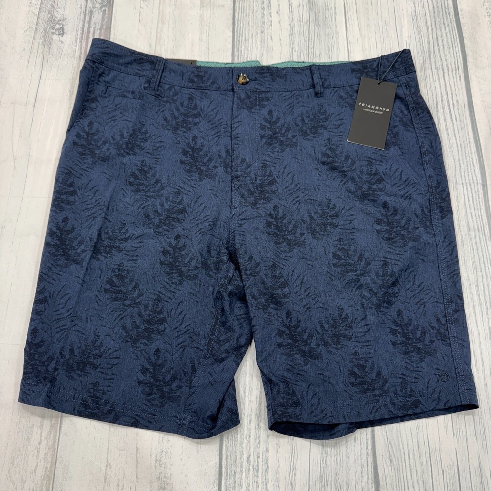 NWT 7 Diamonds Honolua Performance Shorts 38 Blue‎ Floral Golf Casual Beach Mens